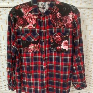 LF Floral and Plaid Snap Button Down
